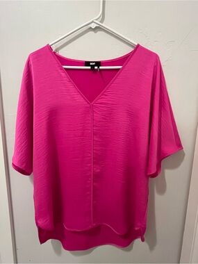 DKNY Flutter Sleeve V-Neck Top - Bright Pink
